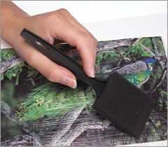A coat of Omni-Gel is being brushed onto the image.